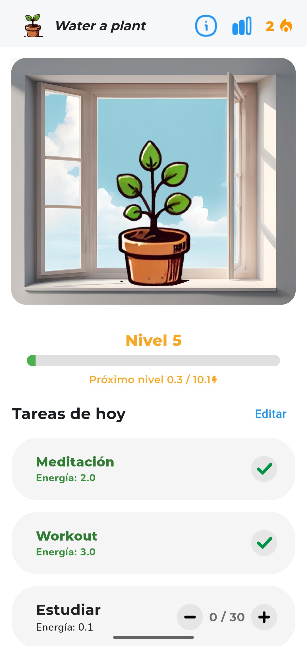 Captura de pantalla de la app Water a Plant